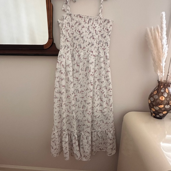 Tie Strap Floral Dress Square Neck A Line Smocked Maxi Dress - Picture 3 of 5